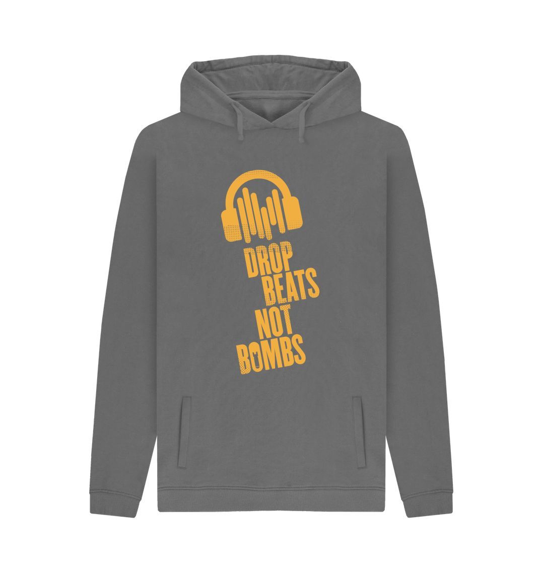 Slate Grey Drop Beats Not Bombs Sound Shirts Yellow Logo Mens Hoodie