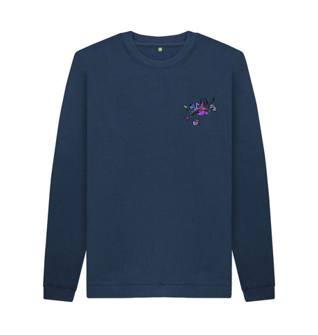 Navy Blue Mens Cartoon Character Flying V Sweater