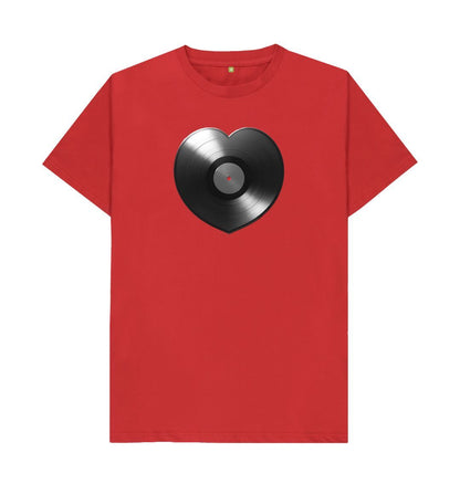 Red Mens Vinyl Heart T-shirt - Black