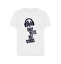 White Drop Beats Not Bombs Sound Shirts Navy Logo Relaxed Fit Womens T-Shirt