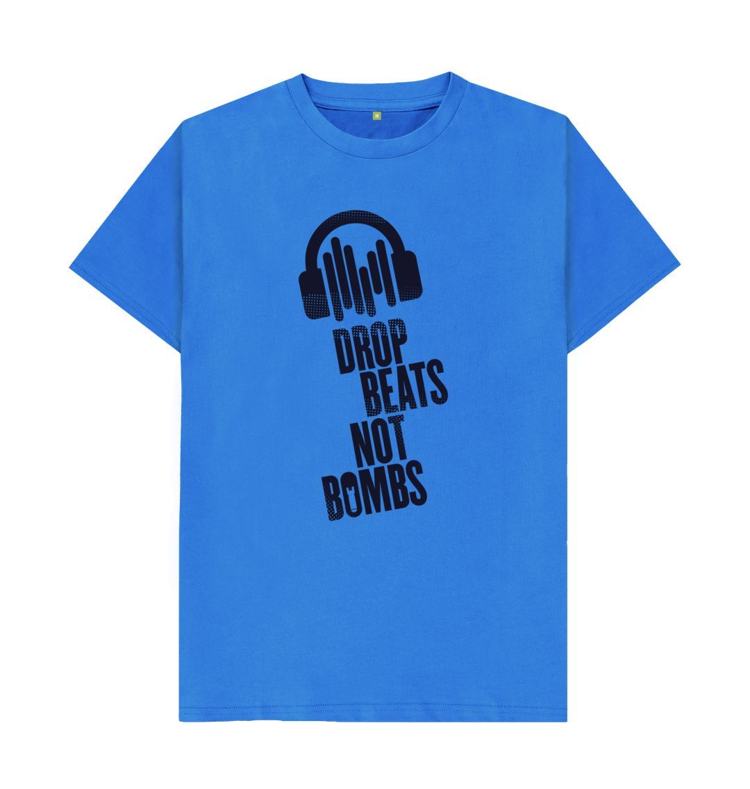 Bright Blue Drop Beats Not Bombs Sound Shirts Navy Logo T-Shirt