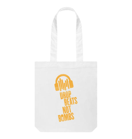White Drop Beats Not Bombs Sound Shirts Yellow Logo Shopper Bag