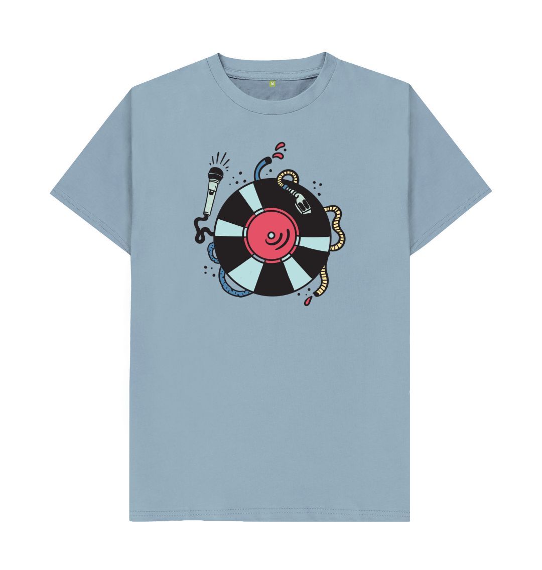 Stone Blue Cartoon DJ Turntable & Mic T-Shirt