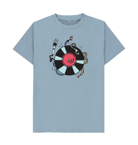 Stone Blue Cartoon DJ Turntable & Mic T-Shirt