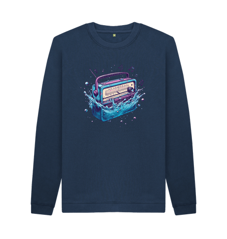 Navy Blue Printed Sweater Front