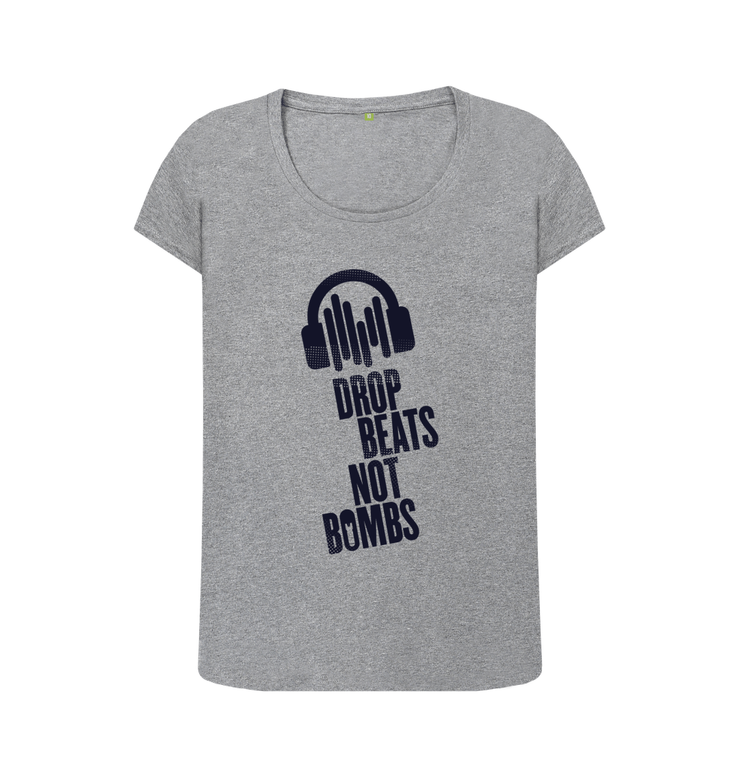 Athletic Grey \"Drop Beats Not Bombs\" Women's Scoop Neck T-Shirt
