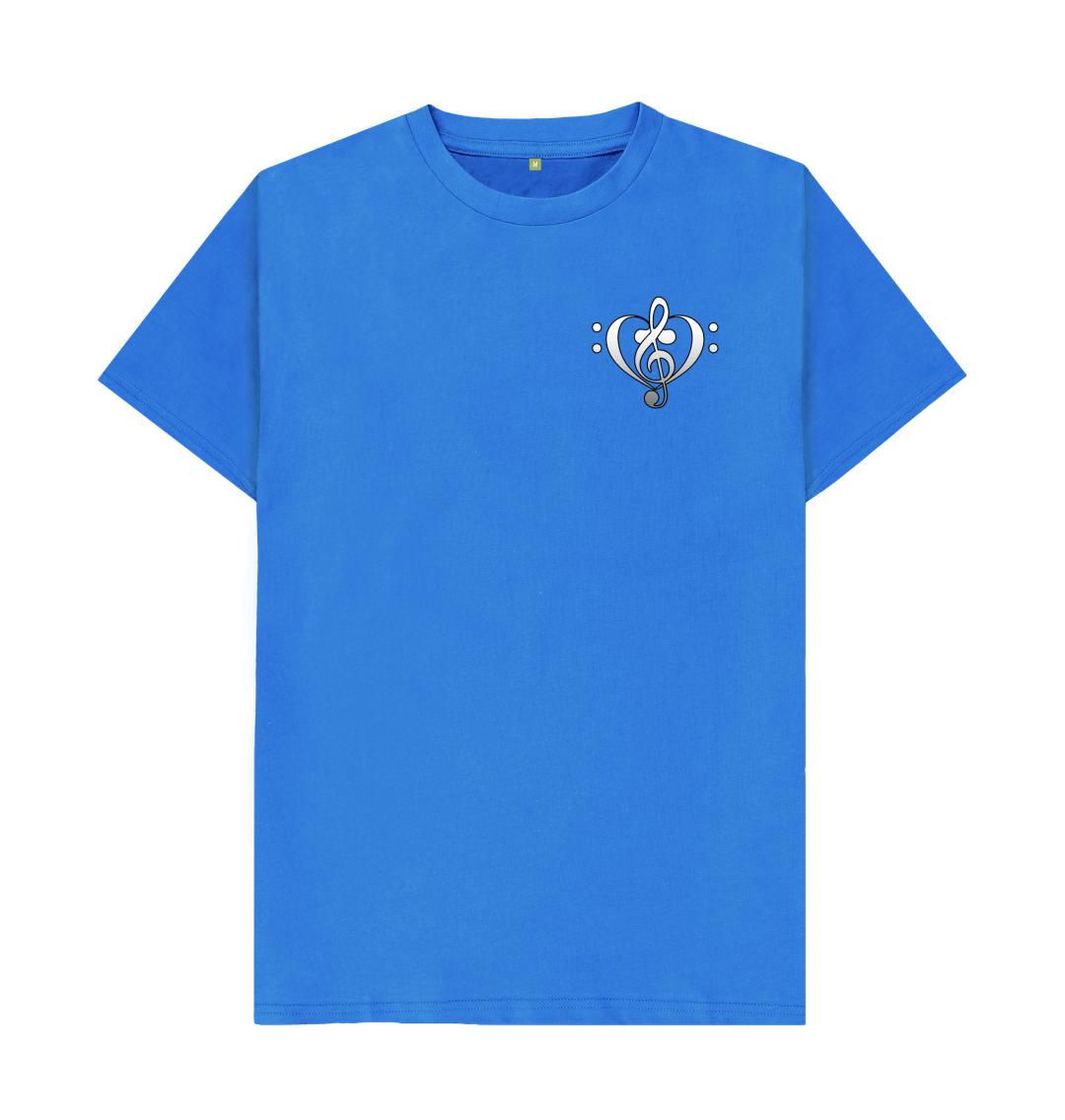 Bright Blue Combined Clef Heart Symbol Graphic Mens T-Shirt