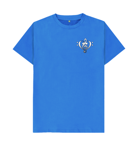 Bright Blue Combined Clef Heart Symbol Graphic Mens T-Shirt