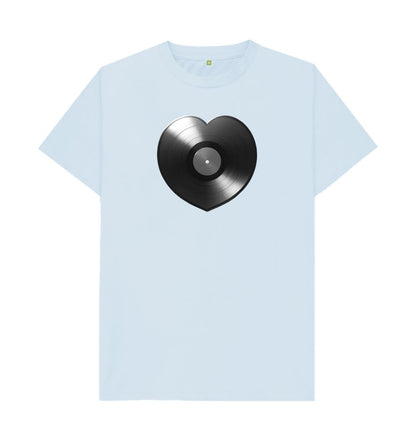 Sky Blue Mens Vinyl Heart T-shirt - Black