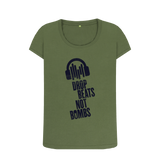 Khaki \"Drop Beats Not Bombs\" Women's Scoop Neck T-Shirt
