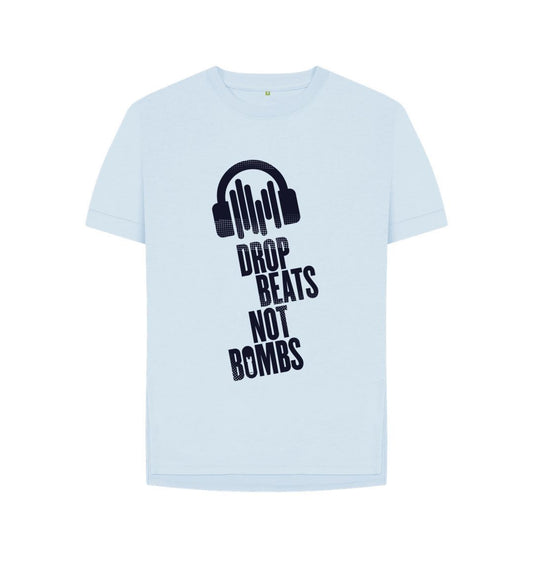 Sky Blue Drop Beats Not Bombs Sound Shirts Navy Logo Relaxed Fit Womens T-Shirt