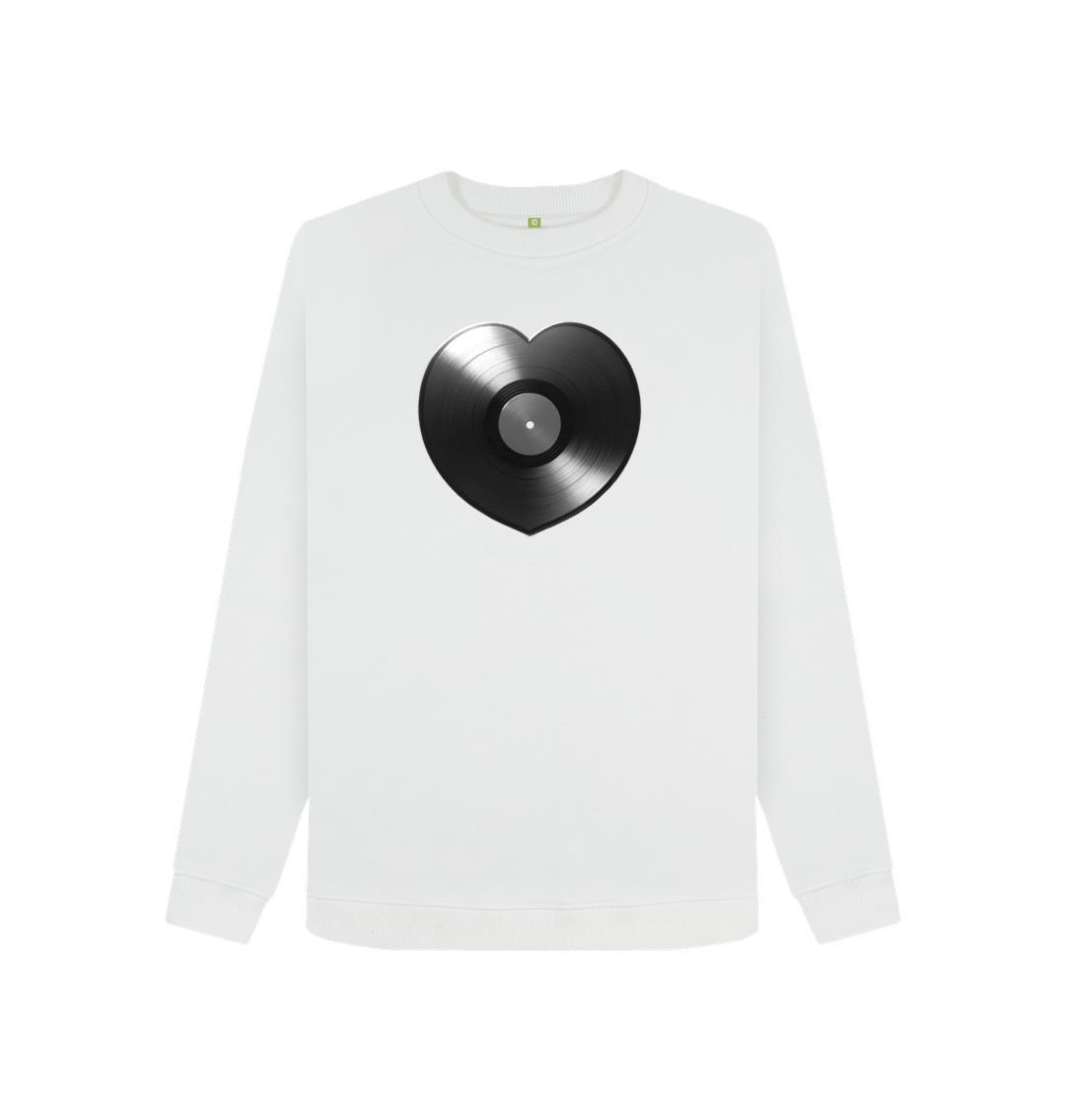 White Womens Vinyl Heart Sweater - Black