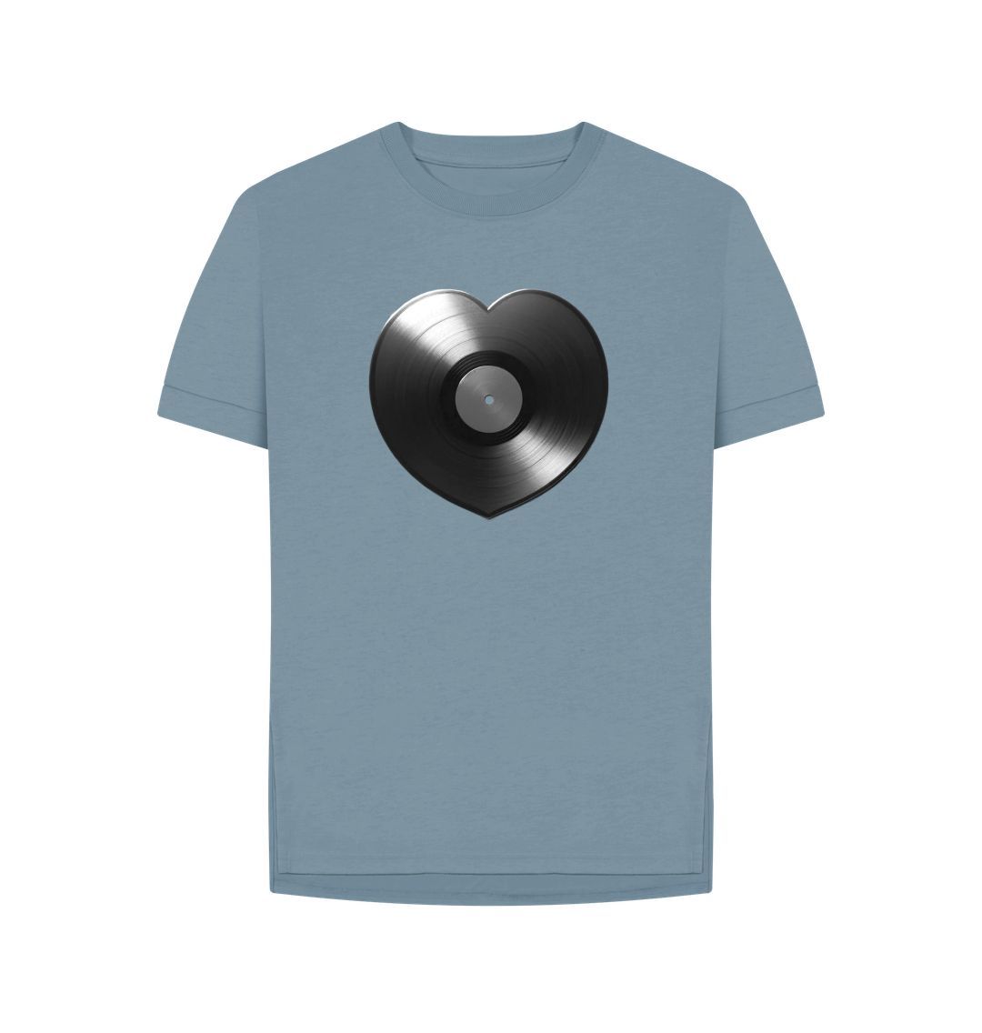 Stone Blue Womens Vinyl Heart T-shirt - Black