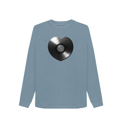 Stone Blue Womens Vinyl Heart Sweater - Black