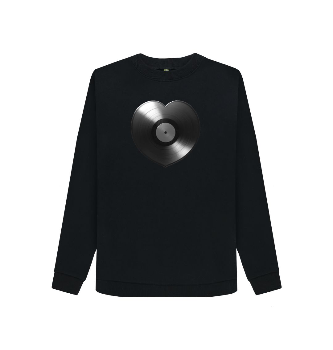 Black Womens Vinyl Heart Sweater - Black