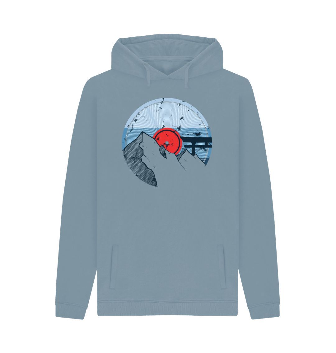 Stone Blue Mens Vinyl Record Mountain Hoodie