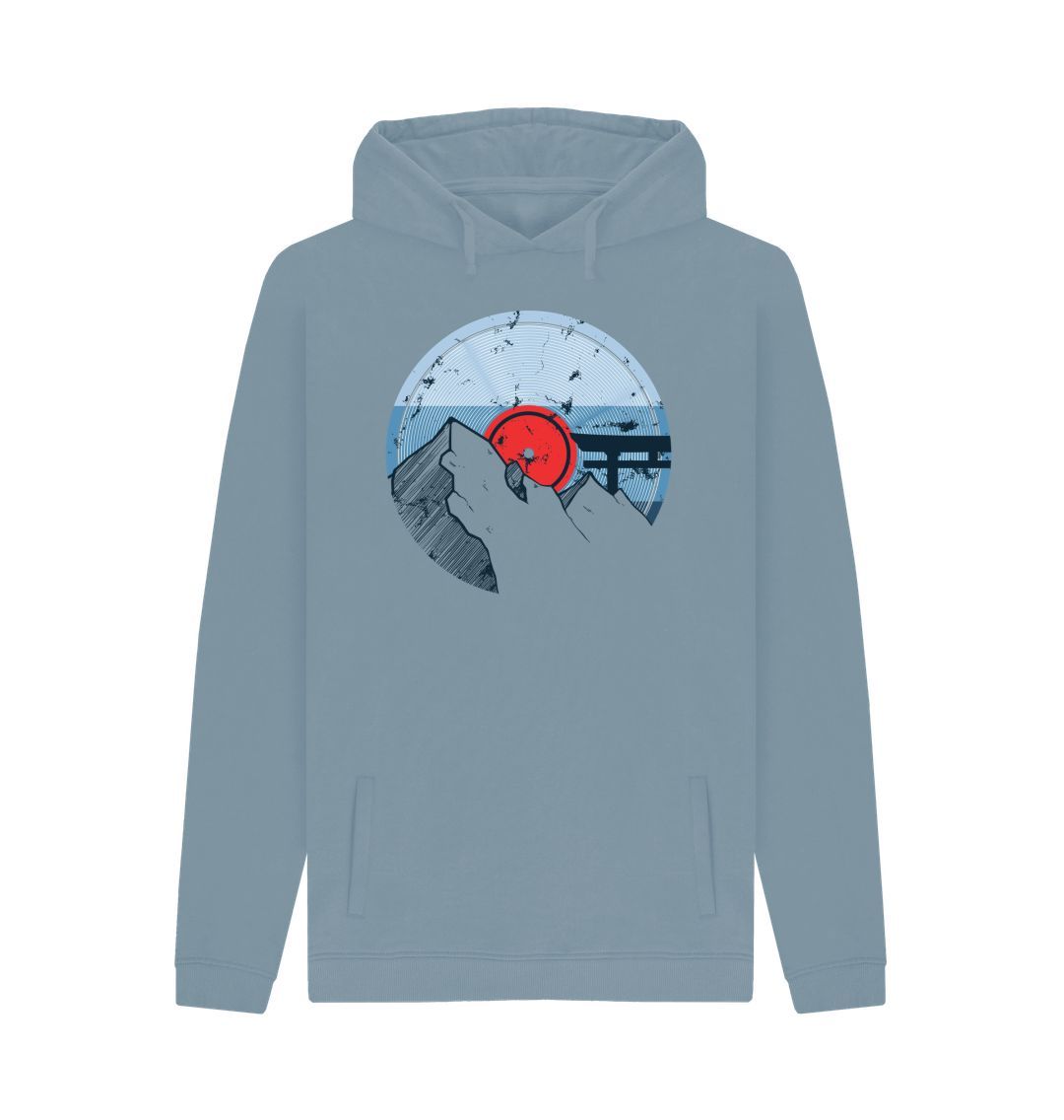 Stone Blue Mens Vinyl Record Mountain Hoodie