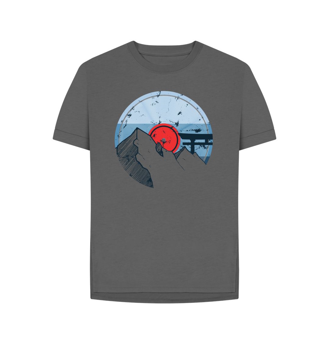 Slate Grey Womens Vinyl Record Mountain T-Shirt