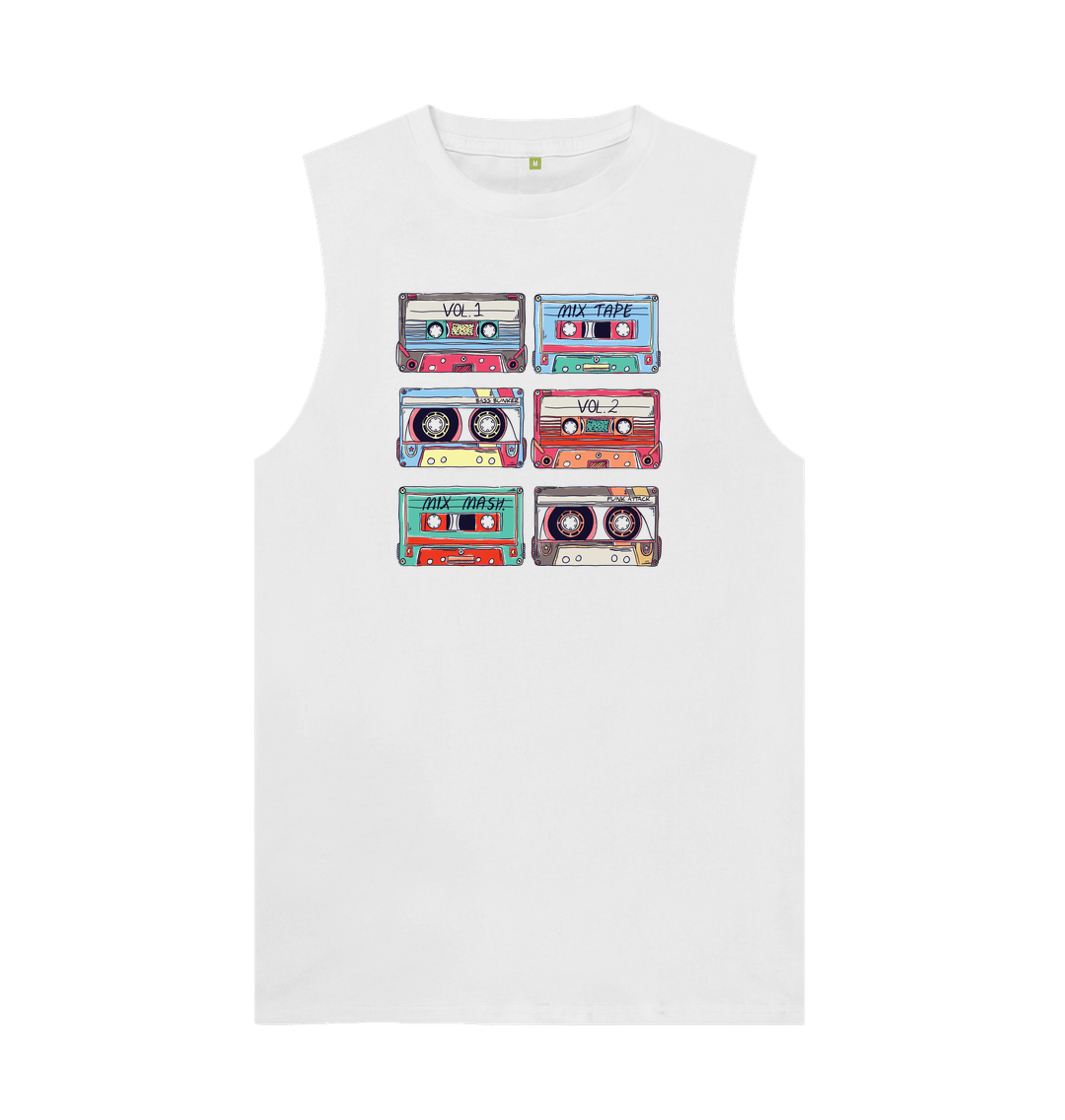 White Cassette Mix Tape Mens Vest