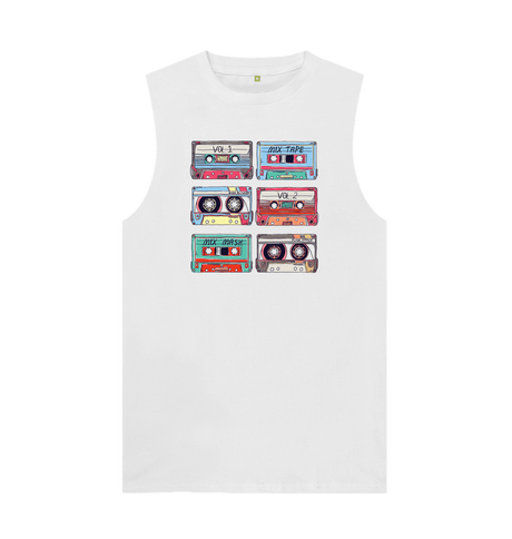 White Cassette Mix Tape Mens Vest