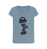 Stone Blue \"Drop Beats Not Bombs\" Women's Scoop Neck T-Shirt