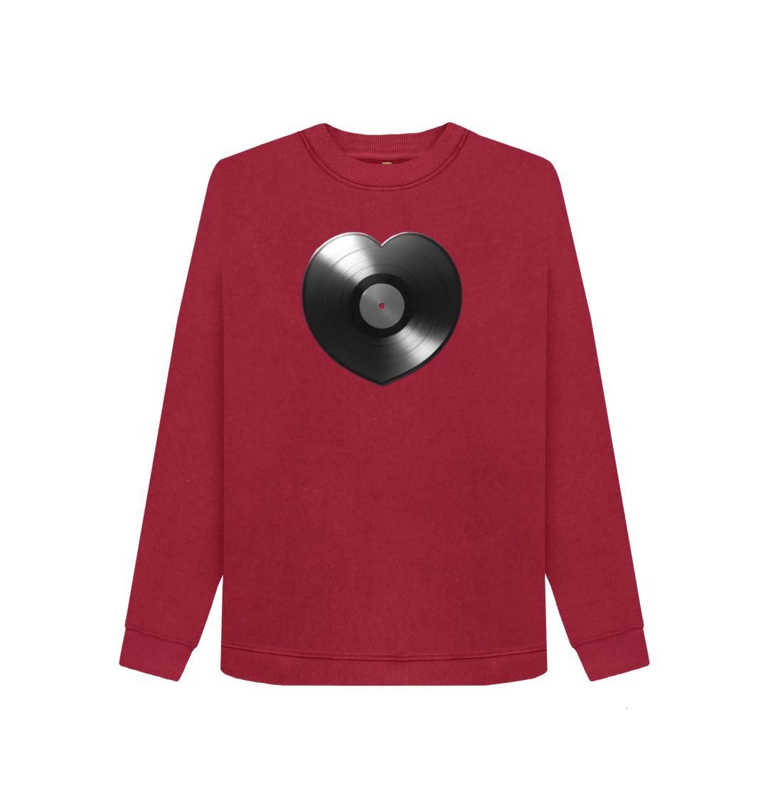 Cherry Womens Vinyl Heart Sweater - Black