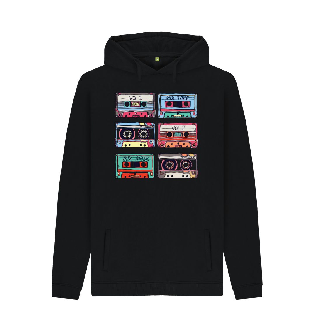 Black Mens Cassette Mix Tape Hoodie