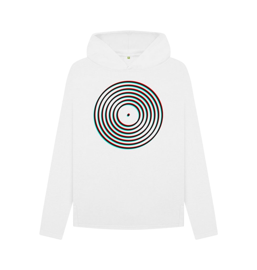 White Womens Vinyl Record Outline Hoodie