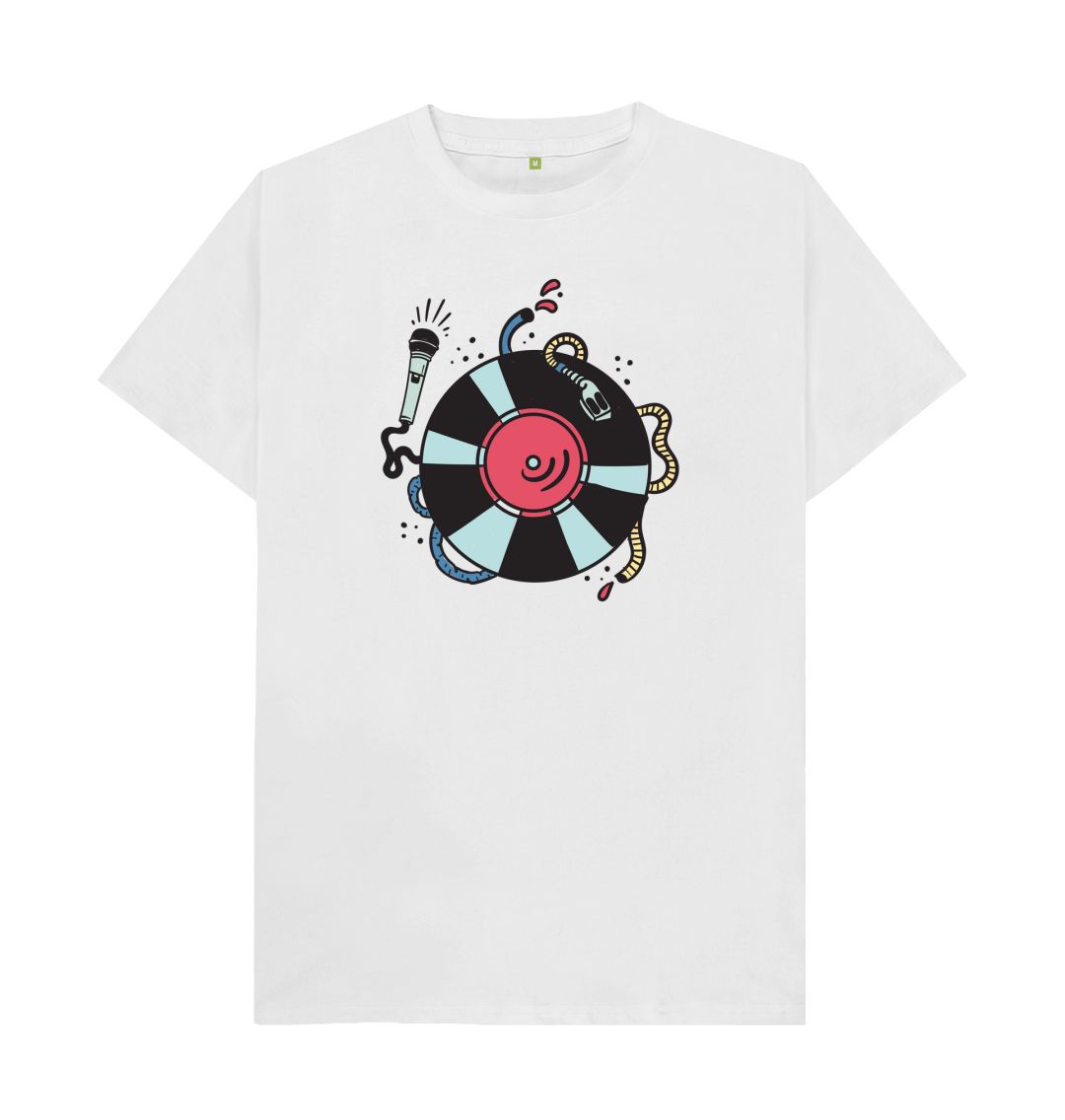 White Cartoon DJ Turntable & Mic T-Shirt