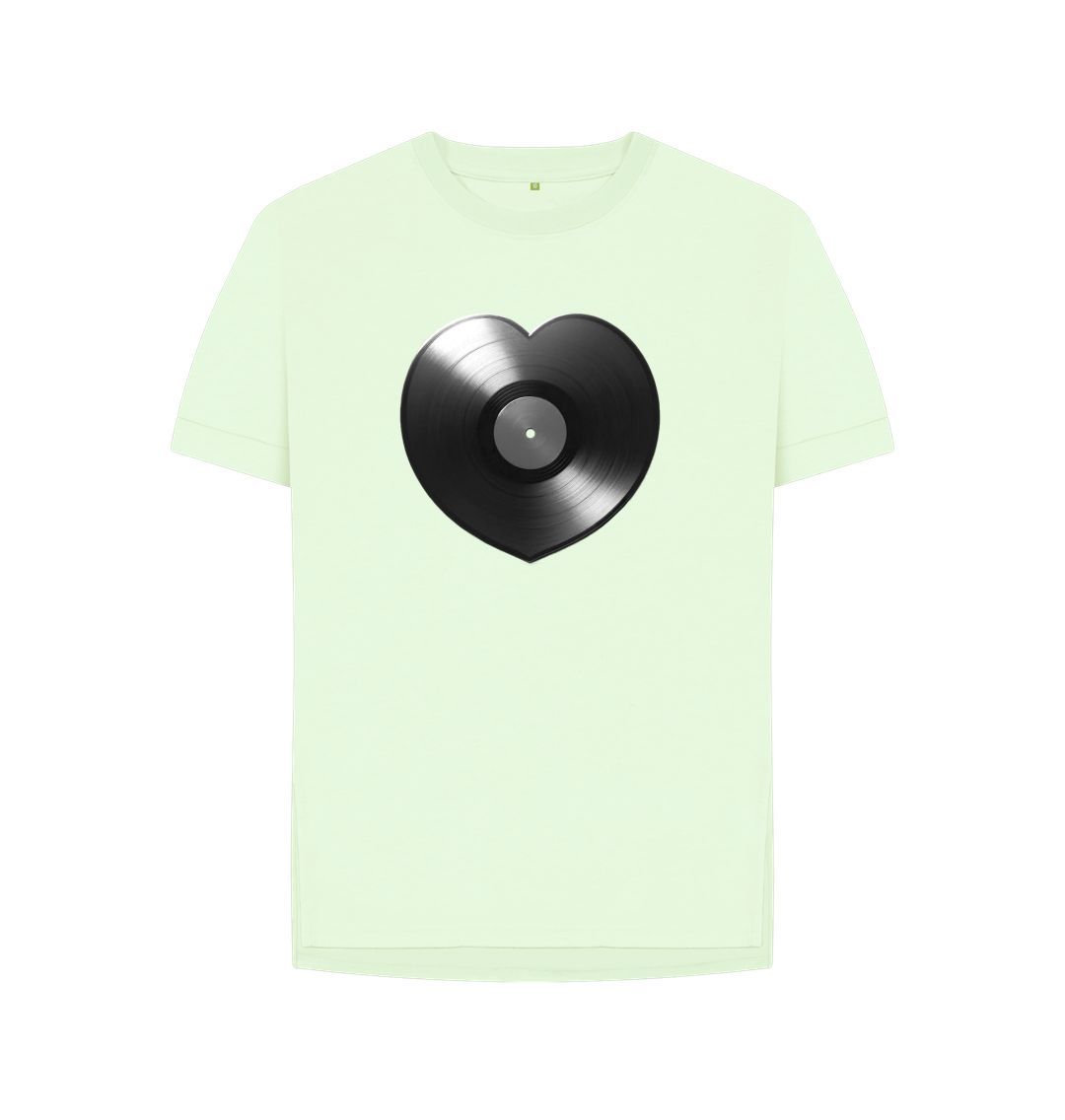 Pastel Green Womens Vinyl Heart T-shirt - Black
