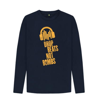 Navy Blue \"Drop Beats Not Bombs\" Men's Long Sleeve T-Shirt