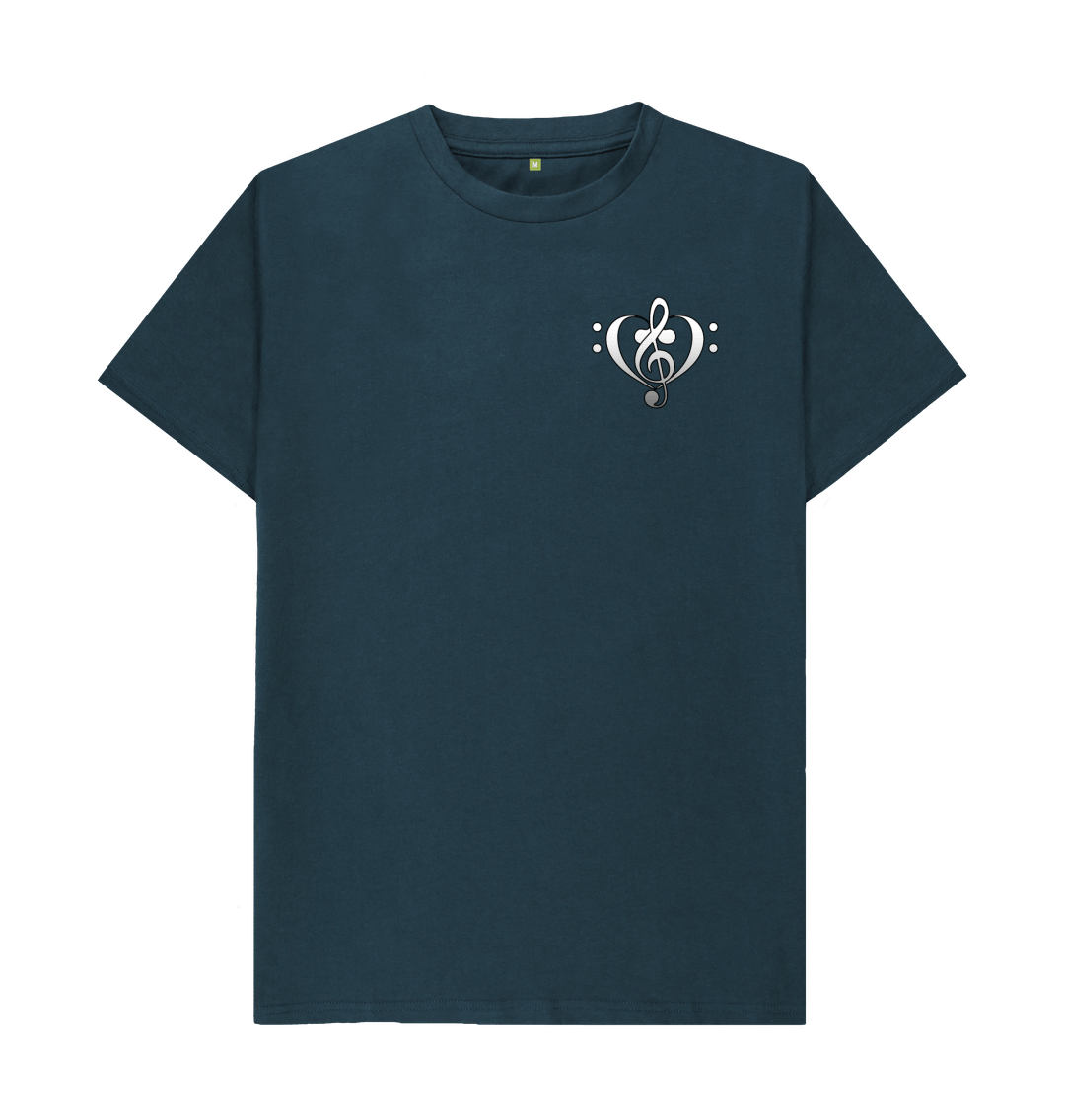 Denim Blue Combined Clef Heart Symbol Graphic Mens T-Shirt