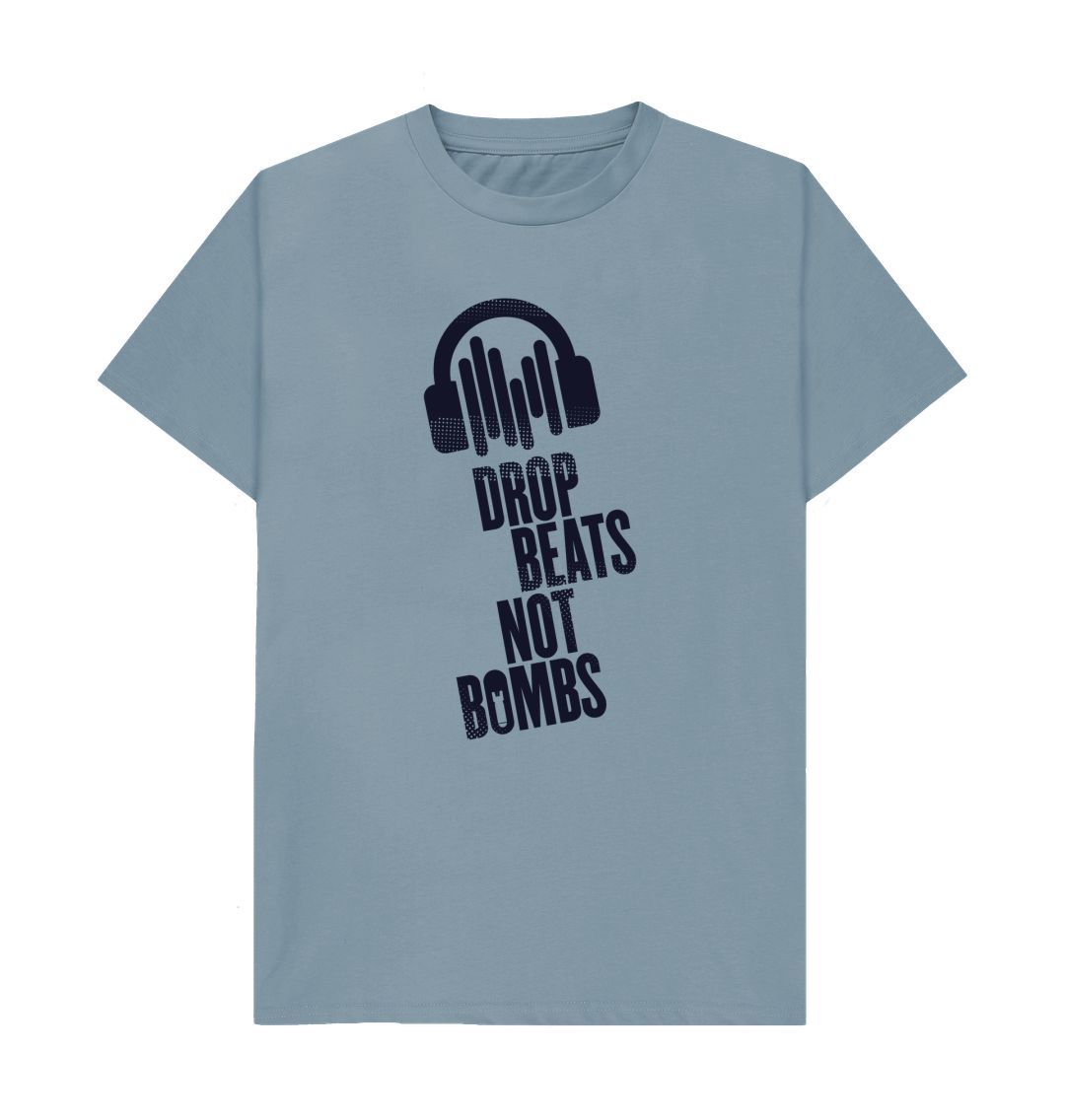 Stone Blue Drop Beats Not Bombs Sound Shirts Navy Logo T-Shirt