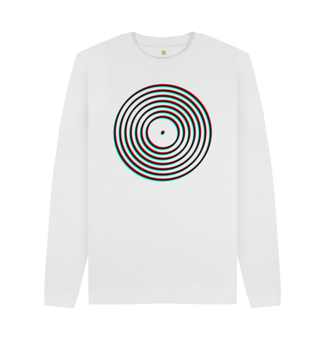 White Mens Vinyl Record Outline Sweatshirt