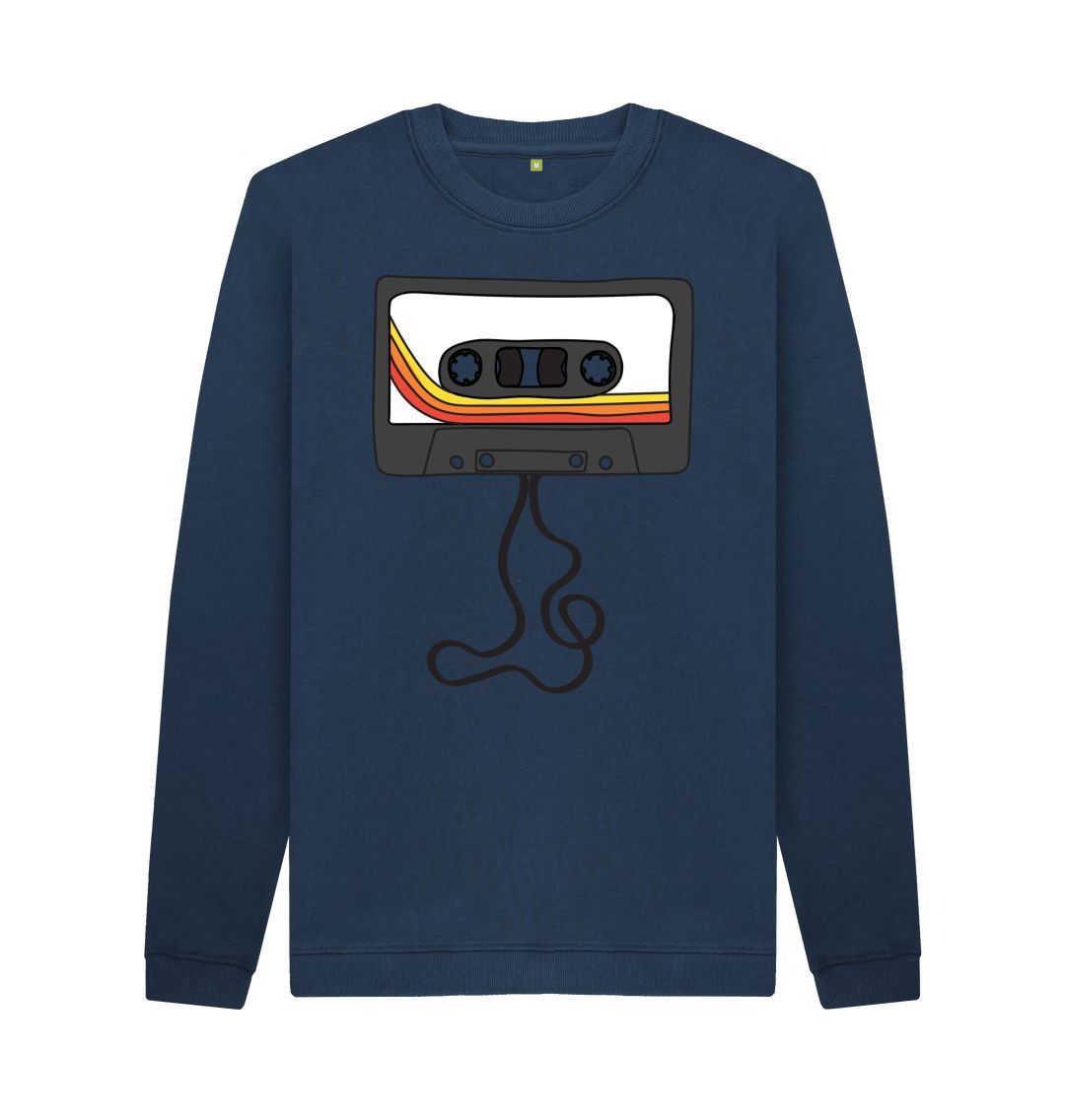 Navy Blue Mens Unwound Cassette Graphic Sweatshirt