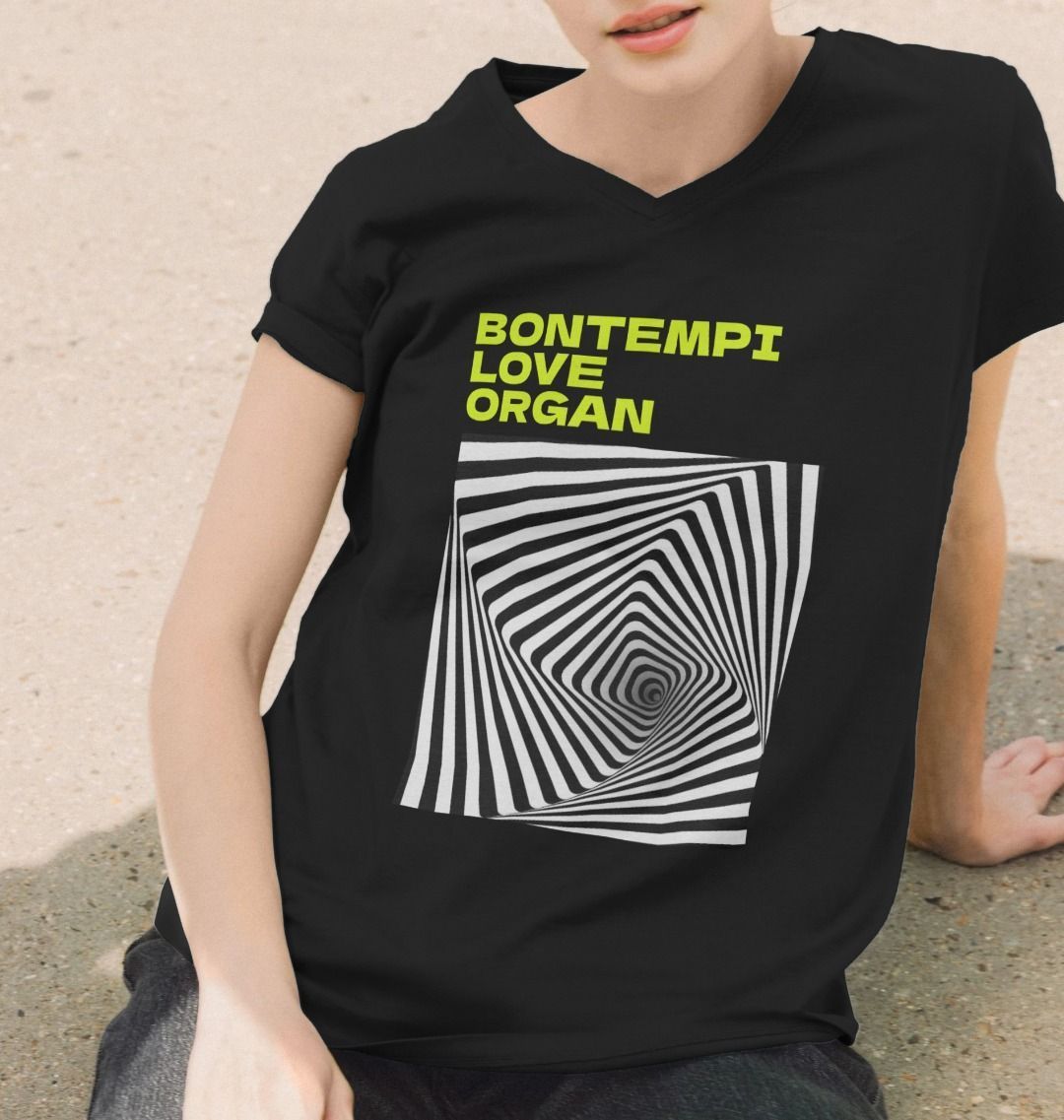 Bontempi Love Organ Green & Black Graphic Womens V-Neck T-Shirt
