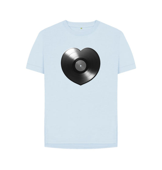 Sky Blue Womens Vinyl Heart T-shirt - Black