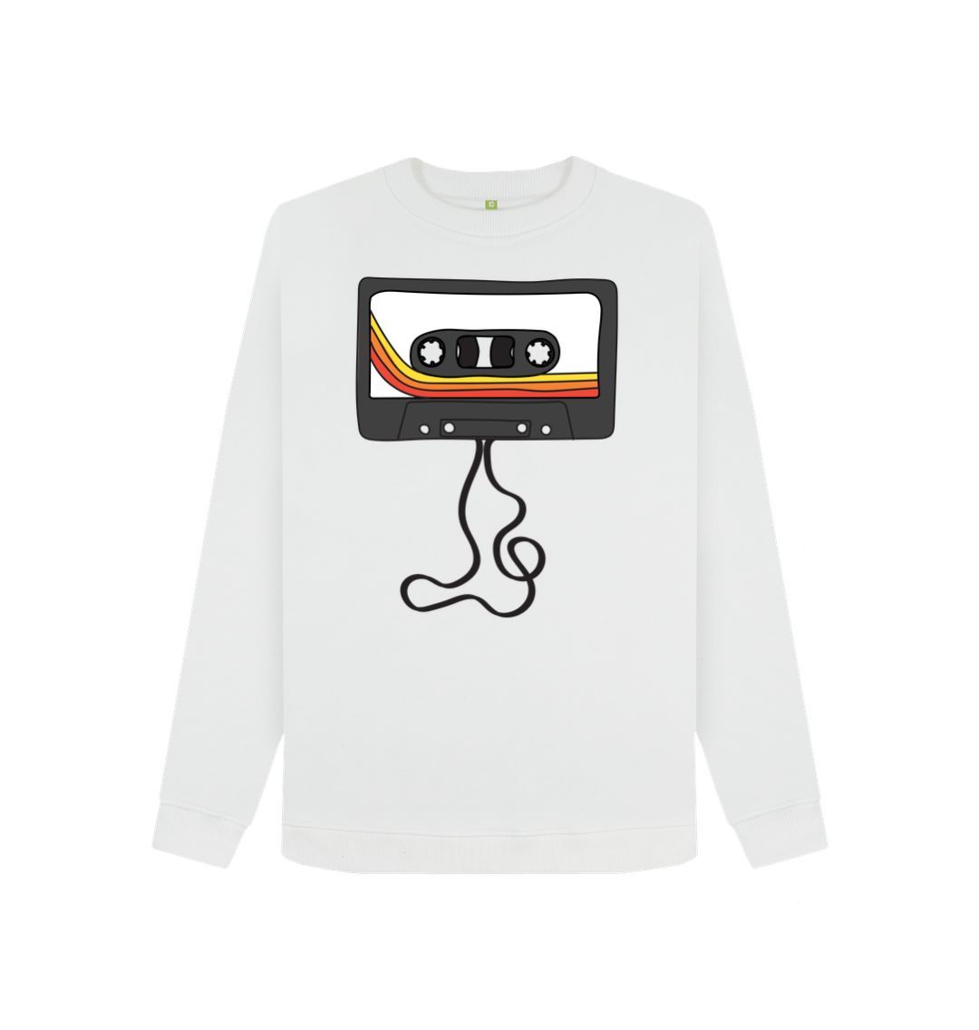 White Womens Unwound Cassette Graphic Sweatshirt