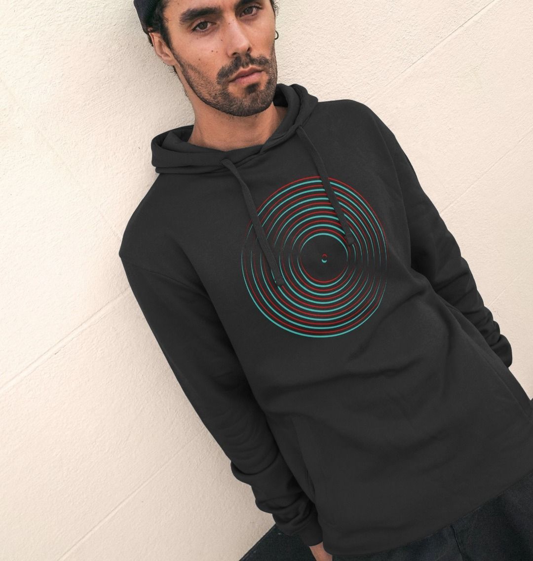 Mens Vinyl Record Outline Hoodie