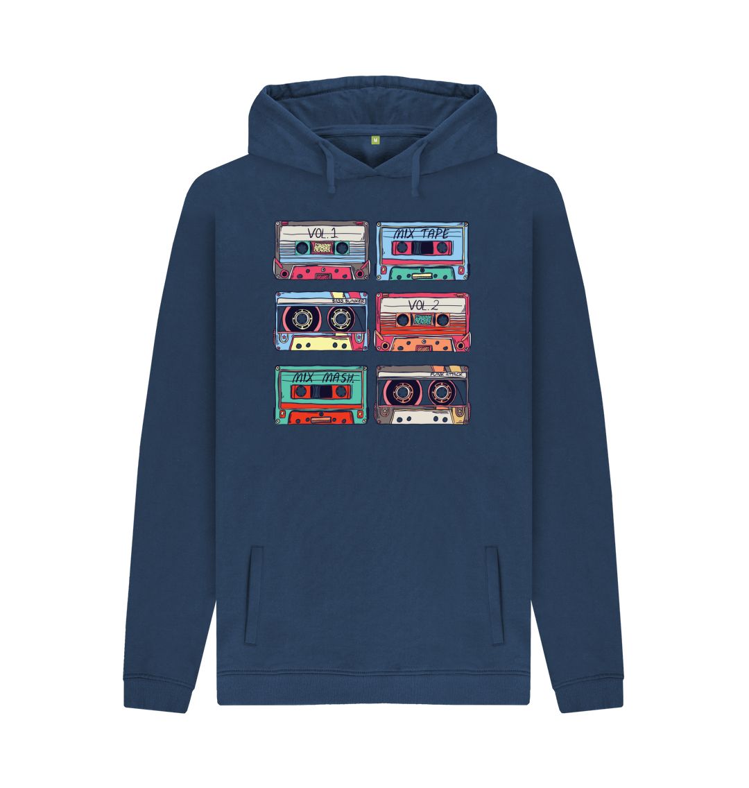 Navy Mens Cassette Mix Tape Hoodie