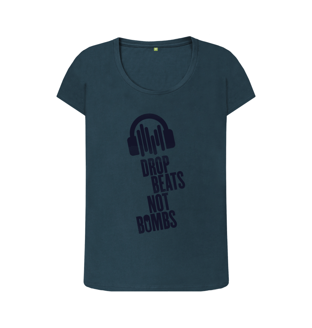 Denim Blue \"Drop Beats Not Bombs\" Women's Scoop Neck T-Shirt
