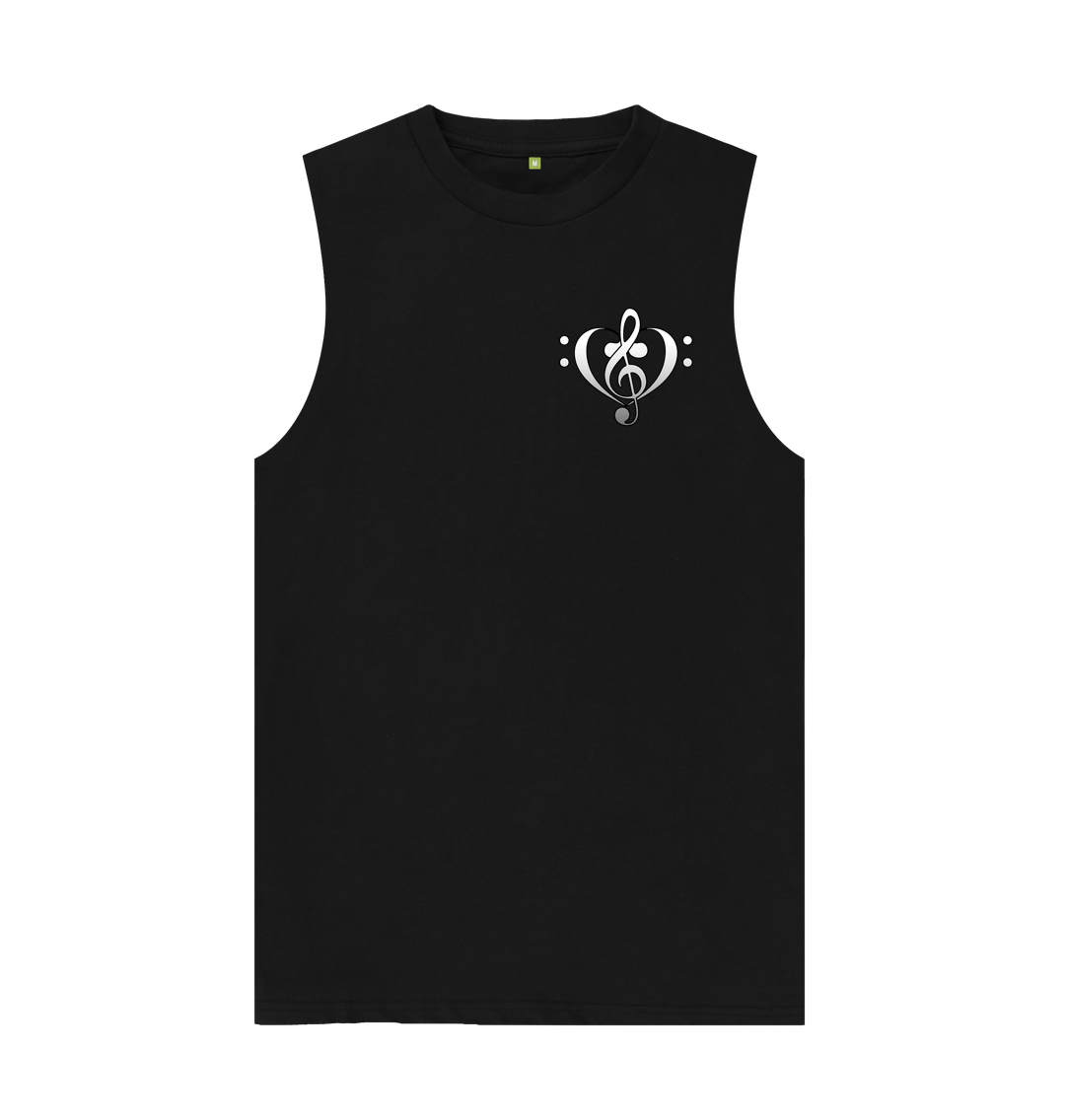 Black Combined Clef Heart Symbol Graphic Mens Vest