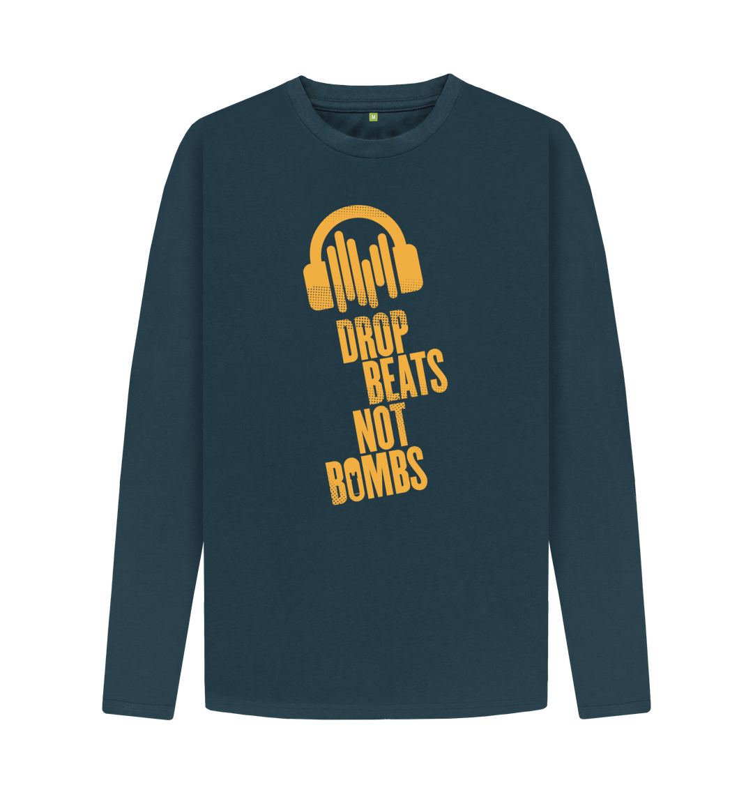 Denim Blue \"Drop Beats Not Bombs\" Men's Long Sleeve T-Shirt