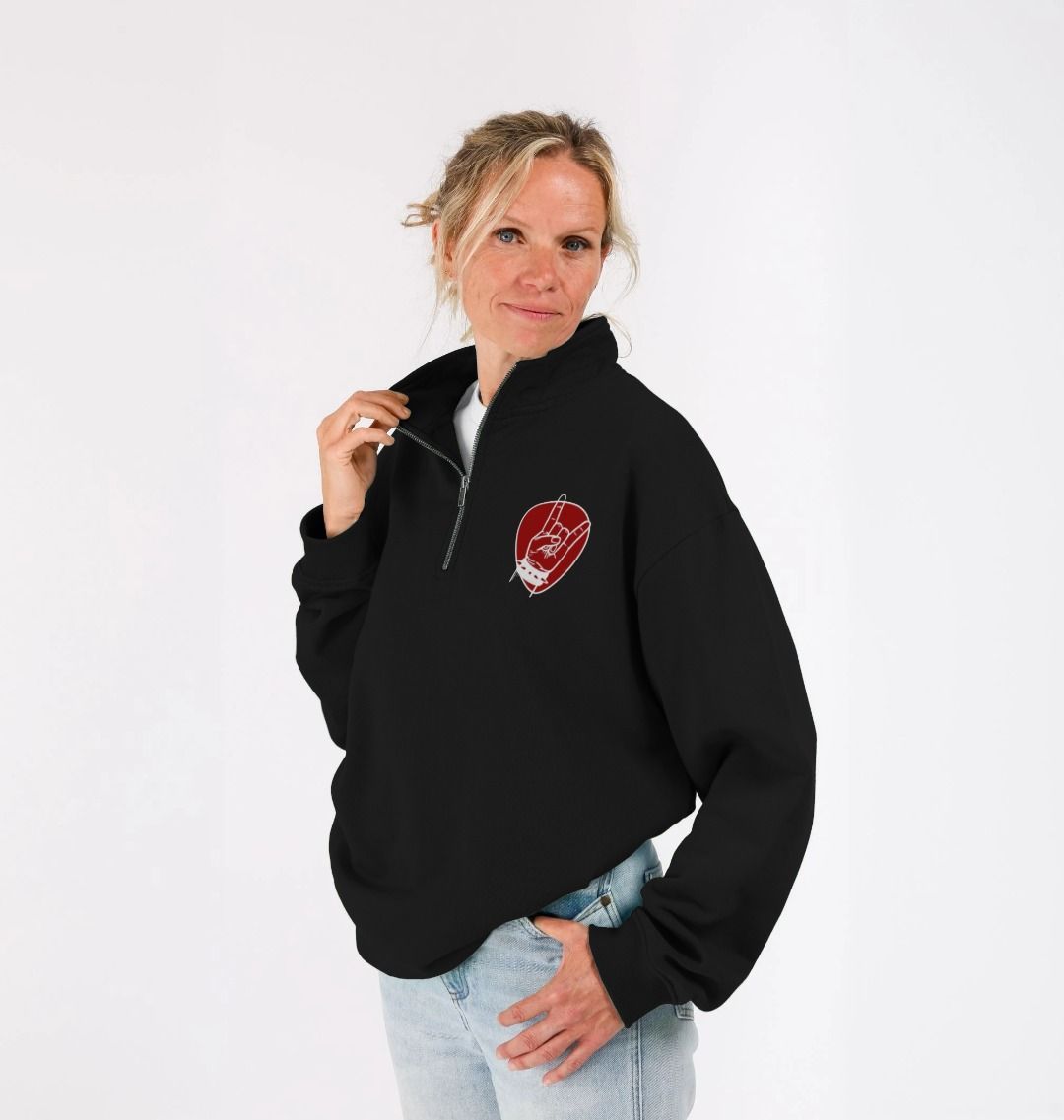 Rock Plectrum Pocket Graphic Unisex Quarter Zip Sweatshirt