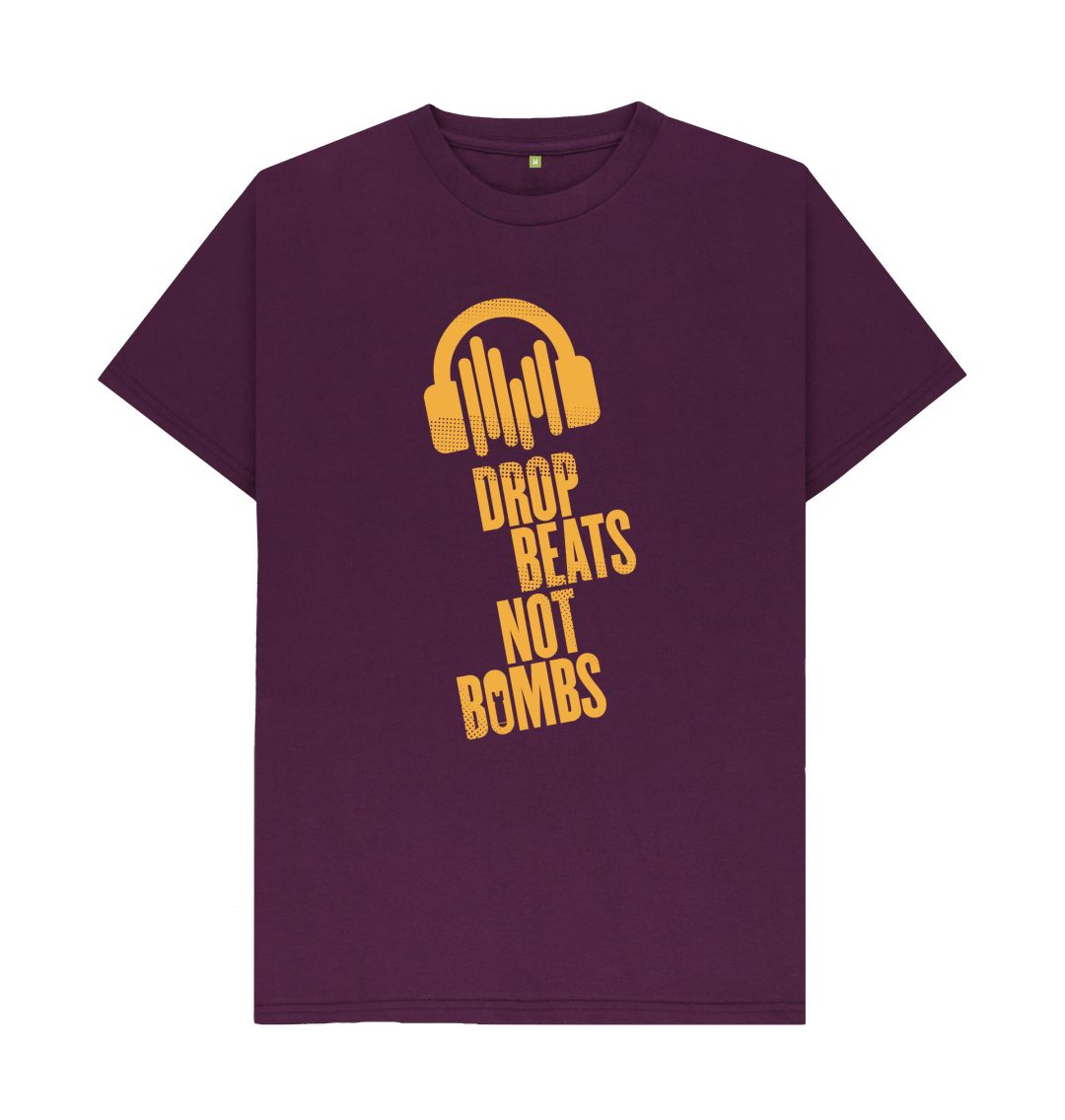 Purple Drop Beats Not Bombs Sound Shirts Yellow Logo T-Shirt