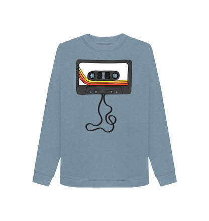 Stone Blue Womens Unwound Cassette Graphic Sweatshirt