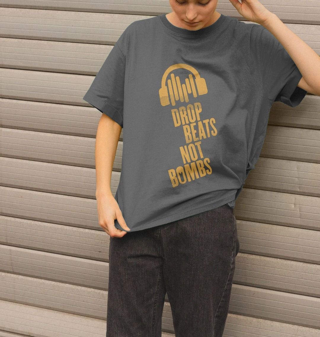 Drop Beats Not Bombs Sound Shirts Yellow Logo Relaxed Fit Womens T-Shirt