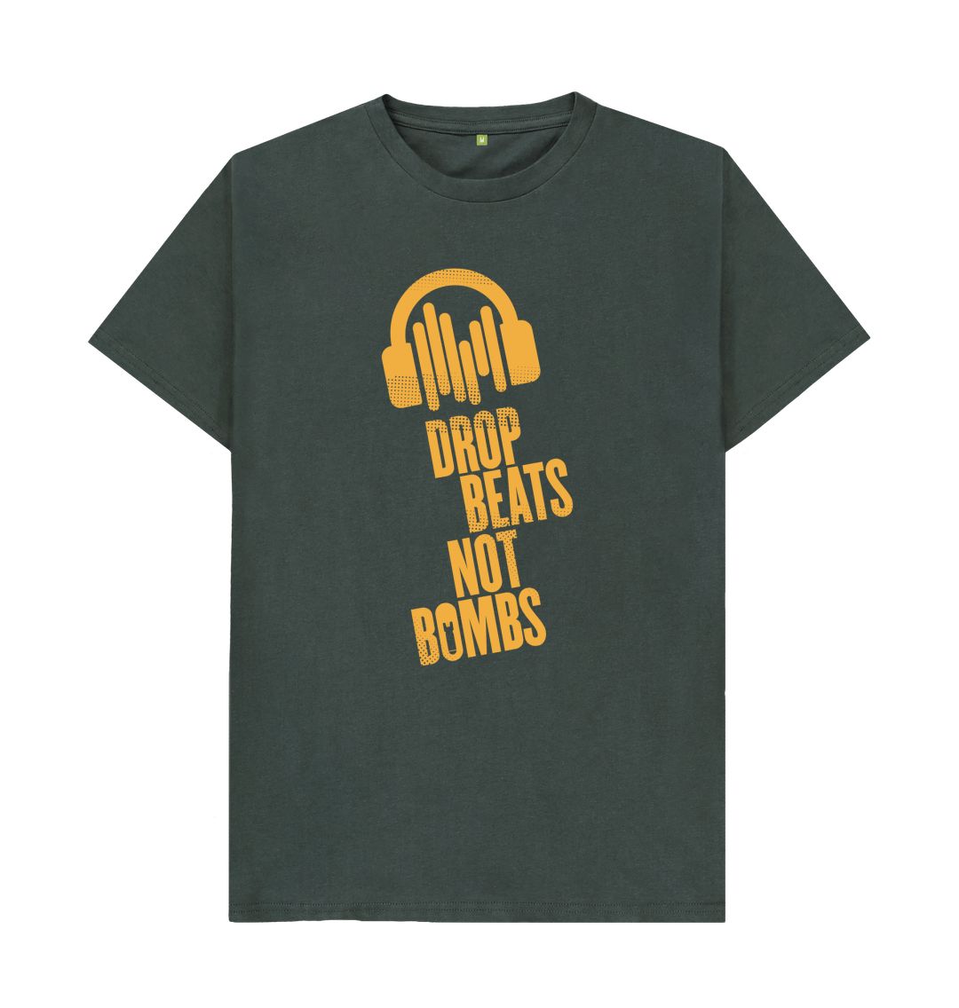 Dark Grey Drop Beats Not Bombs Sound Shirts Yellow Logo T-Shirt