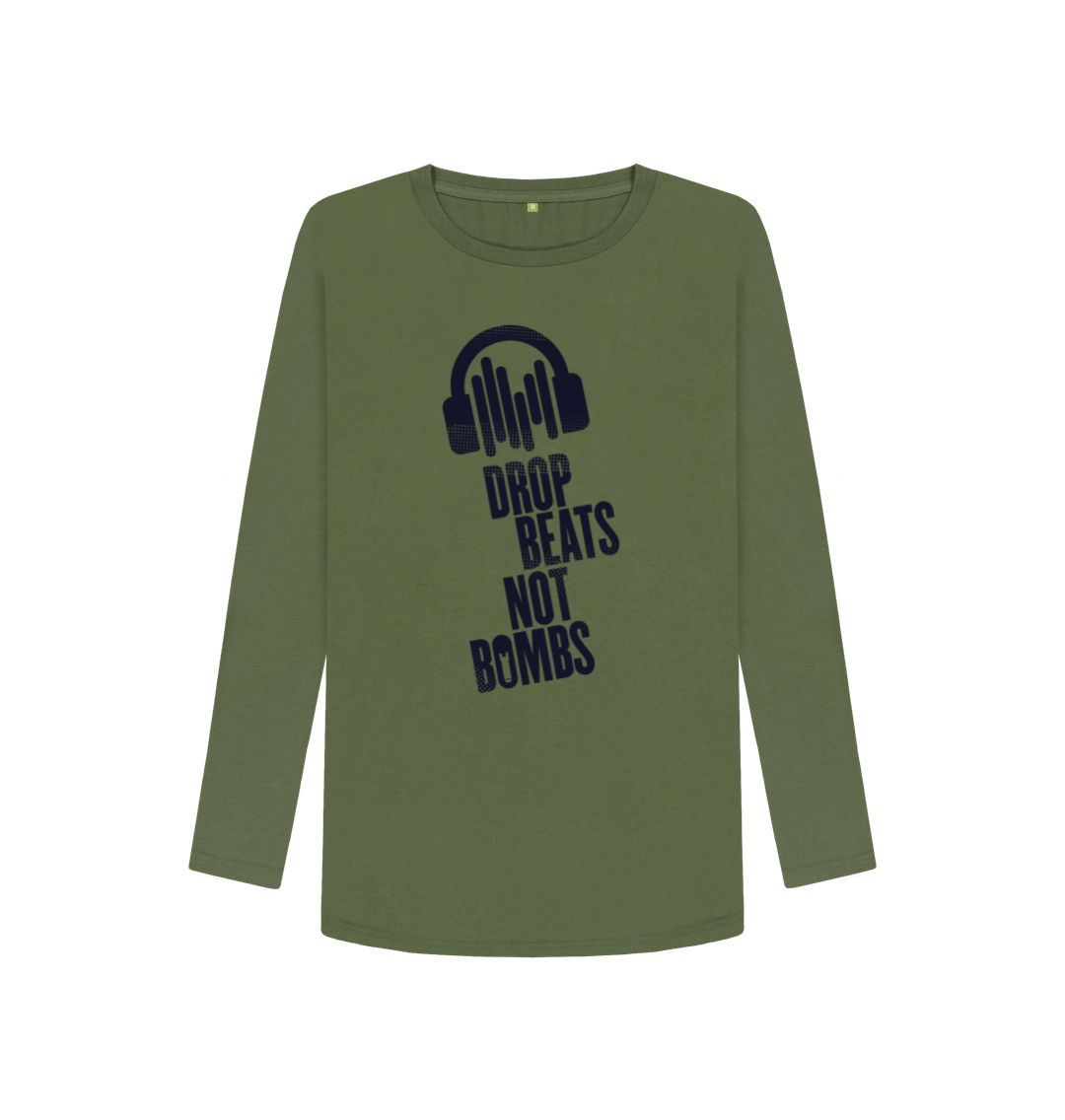 Khaki \"Drop Beats Not Bombs\" Women's Long Sleeve T-Shirt