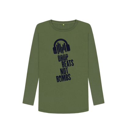 Khaki \"Drop Beats Not Bombs\" Women's Long Sleeve T-Shirt
